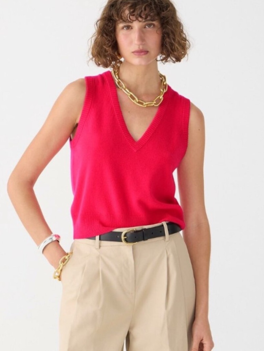 J.Crew 100% Cashmere V-Neck Sweater Vest Bright Pink Neon Berry XS Preppy